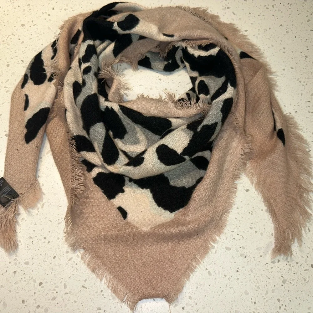 Soft Taupe Leopard Print Scarf | Oversized Fringe Wrap